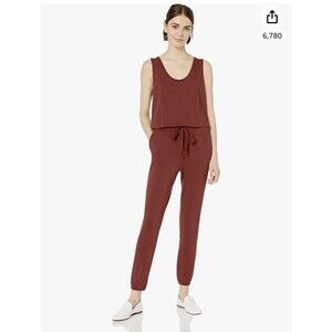Daily Ritual Womens Small Jumpsuit Jogger Pants Tank Top Drawstring Rust Red